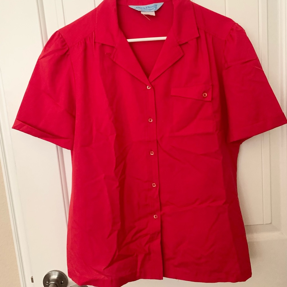 Vintage 1950s Silk Red Button Down Poplin Top